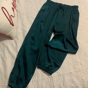 Woman’s Dark Green Satin Joggers - Large